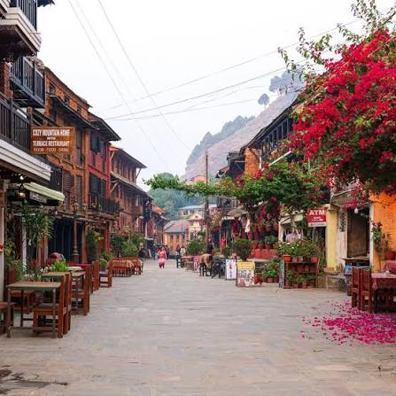 Cobbled Newari bazaar street of Bandipur hilltop town, Nepal